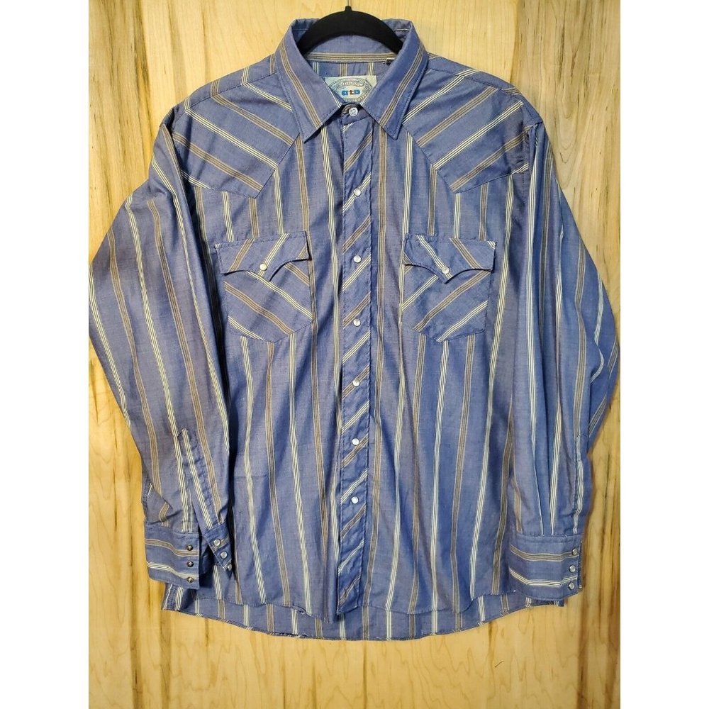 ATB Authentic Western Wear Long Sleeve Pearl Snap Shirt Sz 17 34/35 Vintage